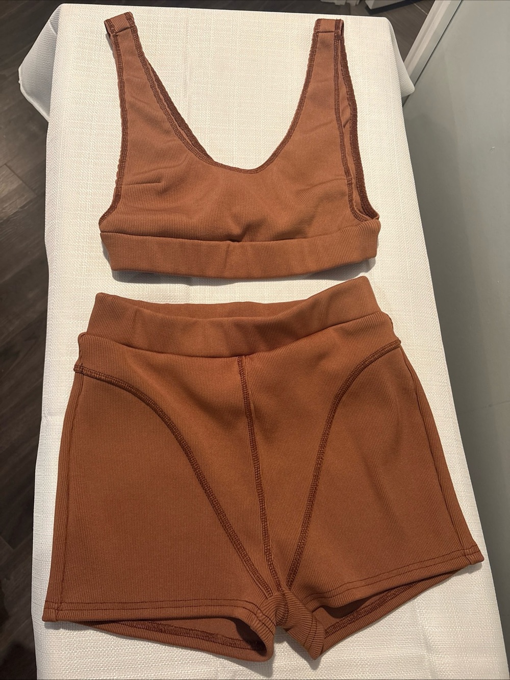 Tiger Mist Ribbed Two-Piece Active Set in Rust Brown